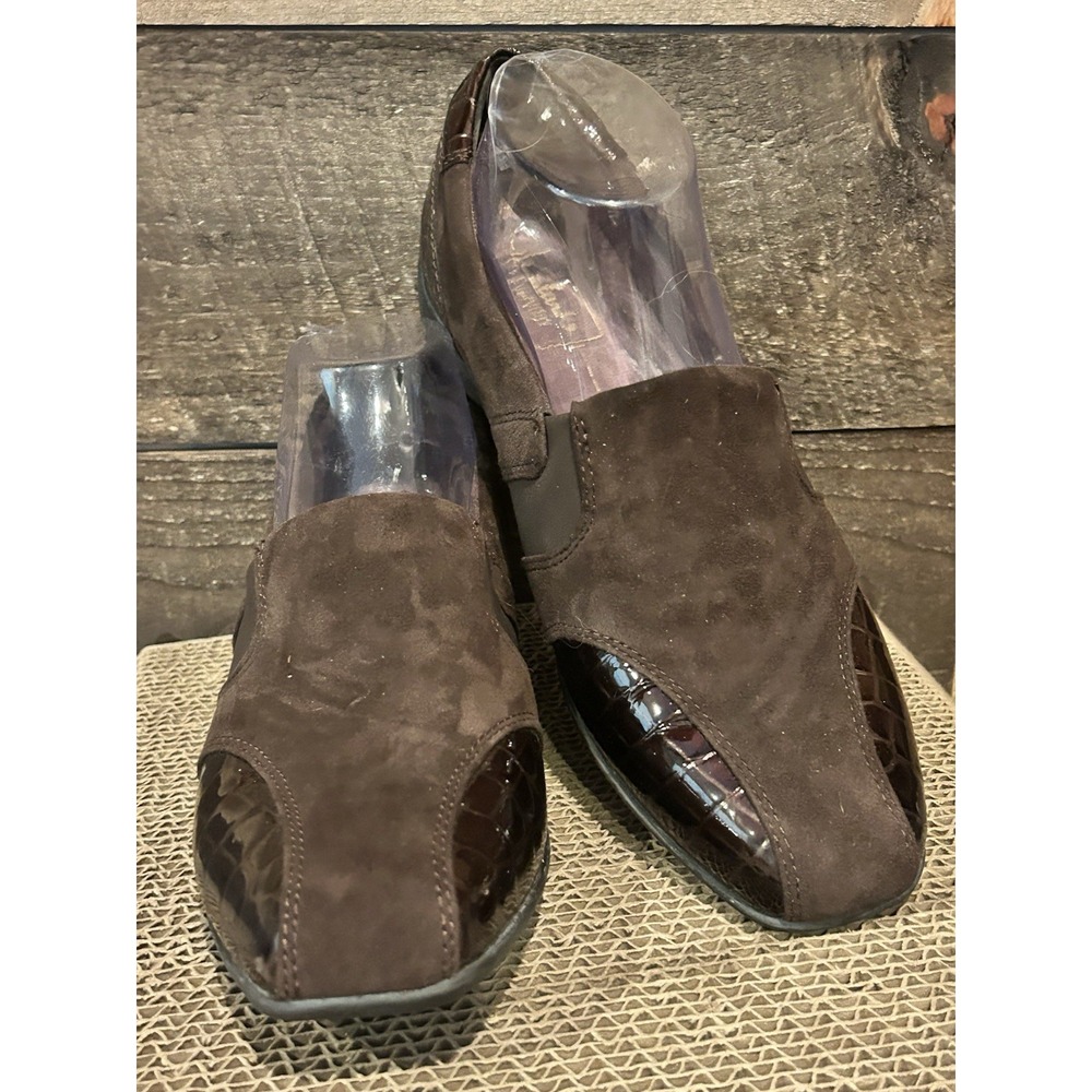 Clarks Everyday Noreen Will Loafer Women 9M Brown Suede Croc Print Slip On Shoe